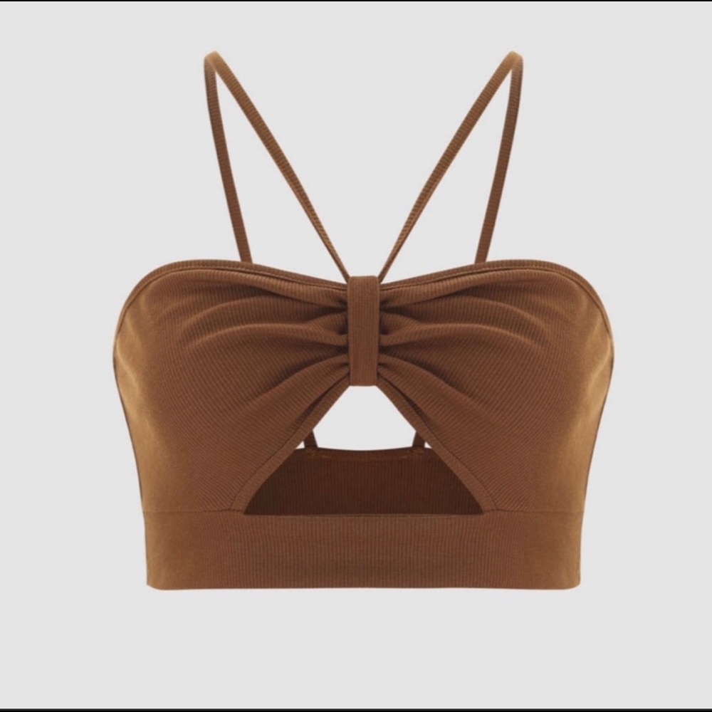 Brown Halter Cut Out Tank Top